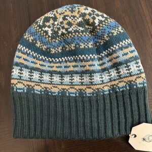 French Knot Shetland Brim Men’s Snow Hat Hand Made In Nepal Wool Blend Isle NWT
